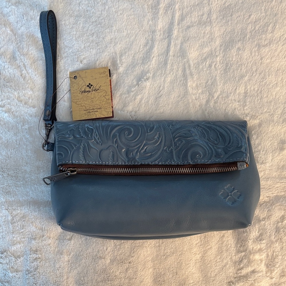 Patricia Nash Embossed Leather Fold-Over Wristlet in Blue
